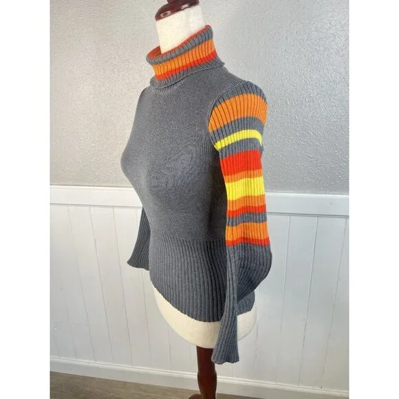 Vtg Fusalp France Knit Grey Sweater Winter Skiwear 70s Turtle Neck Small Ribbed - Picture 6 of 11
